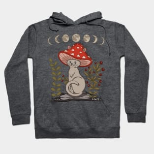 Cottagecore Aesthetic Cat With Mushroom Hat Hoodie